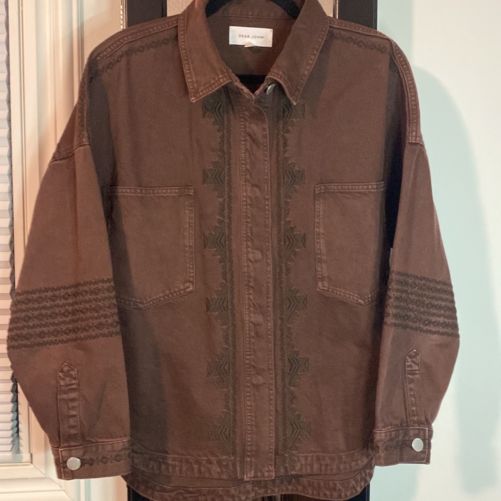 Stunning Dear John Embroidered Denim Spring Jacket Boxy Medium Chocolate Brown - Picture 3 of 8
